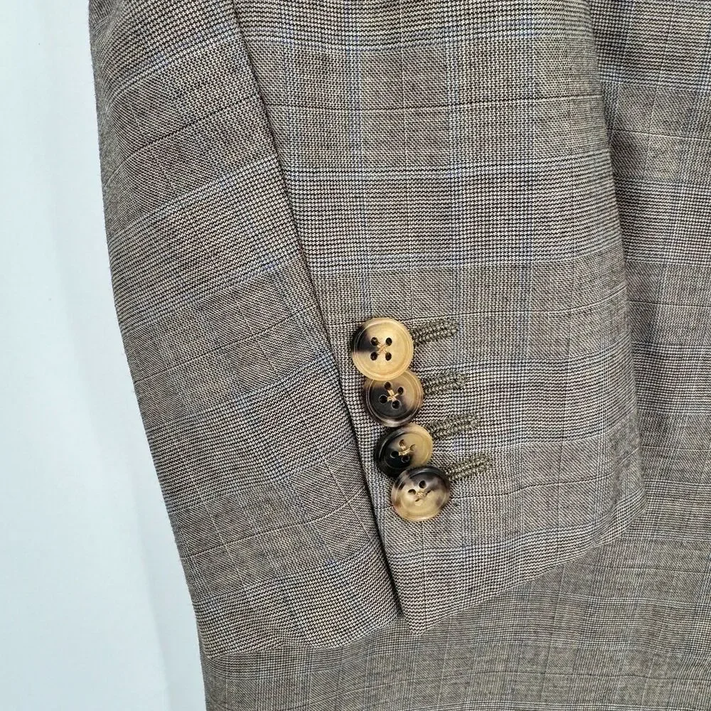 ERMENEGILDO ZEGNA Gray Plaid 2 Button 100% Wool 15 MilMil 15 Blazer 44R 54R EUR